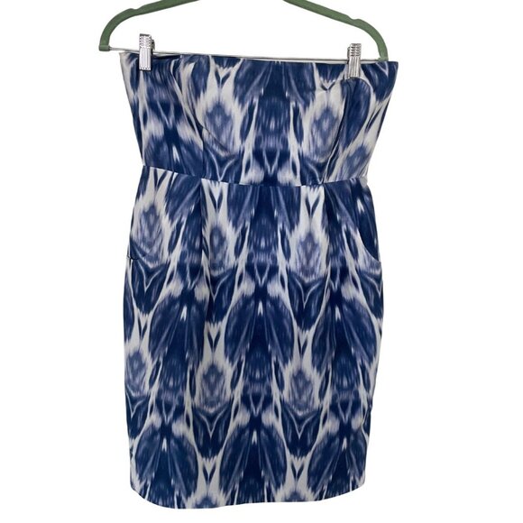 J. Crew Collection Silk Strapless Sheath Dress Sz 4 Blue Ikat 90's - Picture 3 of 9